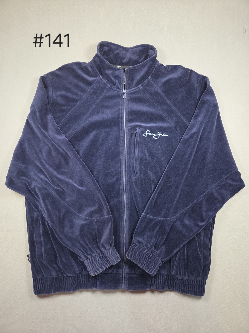 Vintage 90s/Y2K Sean John Navy Blue Velour Track Jacket - Men's XXL